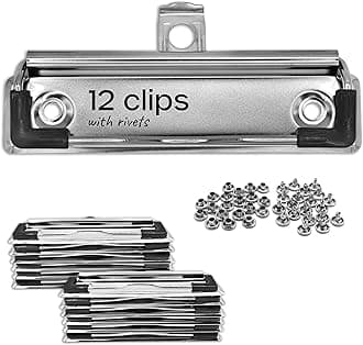 Volila 12-Pack Metal Spring-Loaded Clipboard Clips with Retractable Hole and Rubber Edge