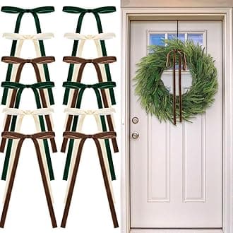 24 Pcs Velvet Bows Christmas Tree Ornaments Vintage Velvet Ribbon Bows for Tree Garland Wreath Indoor Xmas Decorations(9 x 13 Inch, Width of 3/8",Brown,Dark Green,Beige)