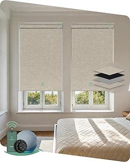 Motorized Blinds with Remote, Blackout Smart Blinds Motorized Fabric Roller Shades Compatible with Alexa, Automatic Shades for Windows Custom Size (Beige)