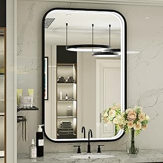 24x36 Inch LED Bathroom Mirror with Lights, Adjustable 3000K/4500K/6000K, Wall Mounted Black Lighted Bathroom Vanity Mirror, Stepless Dimmable, Anti-Fog, Memory Function