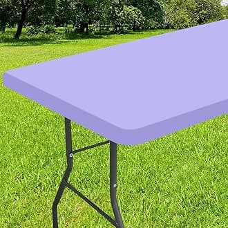Smiry Rectangle Tablecloth, Elastic Fitted Flannel Backed Vinyl Tablecloths for 6ft Folding Tables, Waterproof Wipeable Table Covers for Indoor, Outdoor, Picnic and Camping (Lavender, 30"x72")
