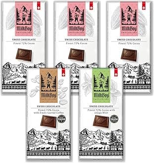 Milkboy Swiss Chocolates 72% Dark Chocolates Variety Pack - Chocolate Bars - Crafted in Switzerland - All Natural, Sustainably Farmed Cocoa - Gluten & GMO Free, Vegan - 3 oz (Pack of 5)