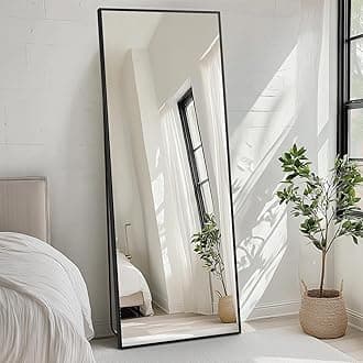 FAB&DELUXE Full Length Mirror - 64"x21" Standing or Leaning Full Body Mirror with Aluminum Alloy Frame, Floor Mirror for Bedroom Bathroom Wall Decor, Rectangular, Black