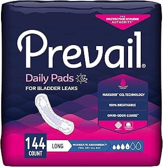 Prevail - Incontinence Bladder Control Pads for Women - Moderate Absorbency - Long Length - 144 Count (9 packs of 16)