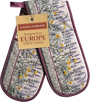 Maison d' Hermine Fanny Lavender 100% Cotton Double Oven Mitt BBQ Cooking Gloves Baking Grilling Microwave Barbecue Handling Hots & Pans Spring/Summer (18cm x 89cm)