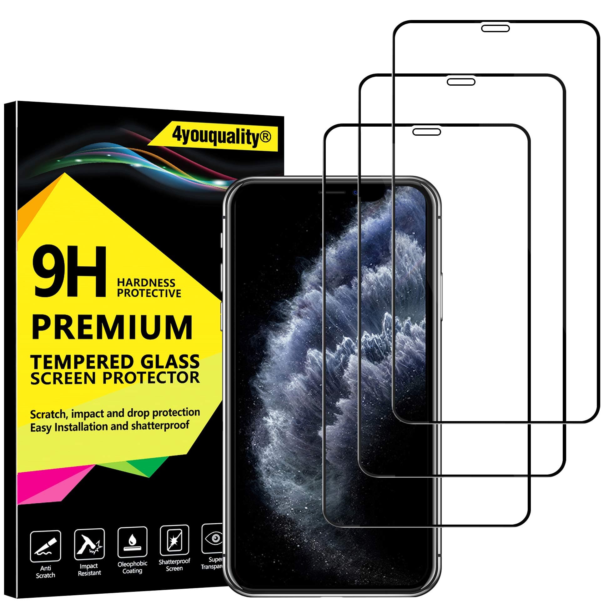 4youquality [3-Pack[Full Coverage] iPhone 11 Pro Max & iPhone XS Max Screen Protector, Tempered Glass Film [Full-Coverage][LifetimeSupport] Screen Protector for iPhone XS Max & iPhone 11 Pro Max