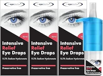 Intensive Dry Eye Drops - Preservative Free Eye Drops for Dry Eyes - Calms Itchy, Sore & Infected Eyes - Contact Lens Friendly - 0.3% Sodium Hyaluronate - 250 Drops per Bottle, 3X 10ml