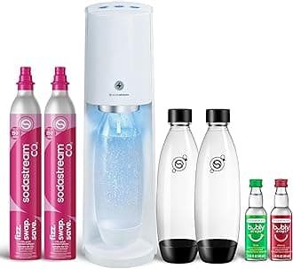 E-TERRA Sparkling Water Maker Bundle (White), with CO2, Carbonating Bottles, and bubly Drops Flavors