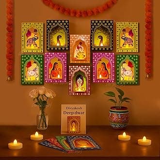 Divyakosh Paper Deep Dwar (Pack of 10) with LED Candles | Jharokha Style Home Decor Item, Ganpati Diwali Decor, Pooja/VAR Laxmi Decoration | Wall Decor, Stairs Decoration, Easy DIY Craft |