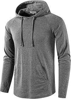 Men's Gym Workout Active Long Sleeve Pullover Lightweight Hoodie Casual Hooded Sweatshirts