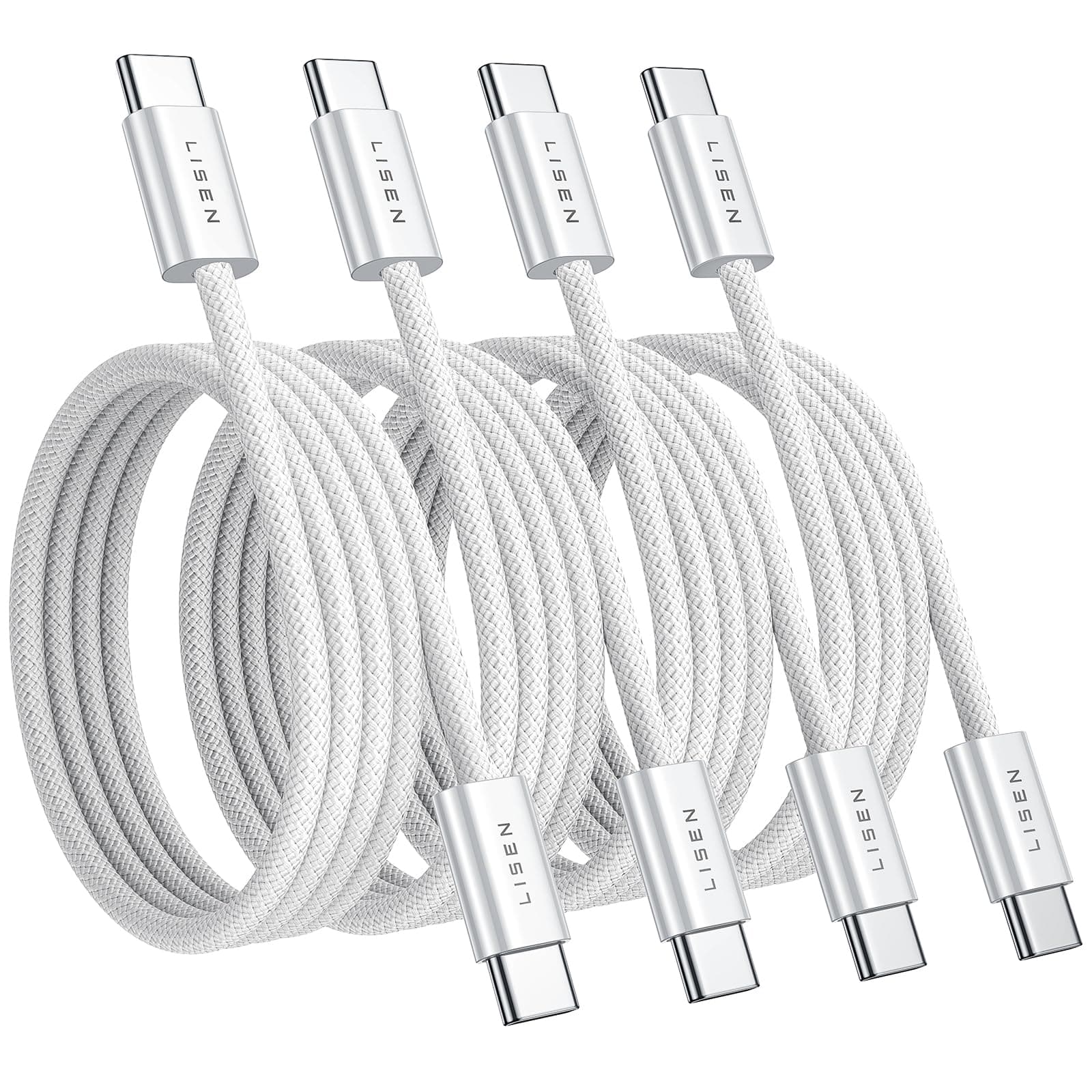 LISEN USB C Cables, 4-Pack [0.5M+1M+2M] USBC to USBC, 60W Charger for iPhone, Samsung, Pixel, Mi, MacBook, iPad