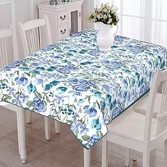 Dining Table Cover 6 Seater, Cotton Table Cloth,60 Inches X 90 Inches, Teal and White with Piping(Rectangular) Pack of 1
