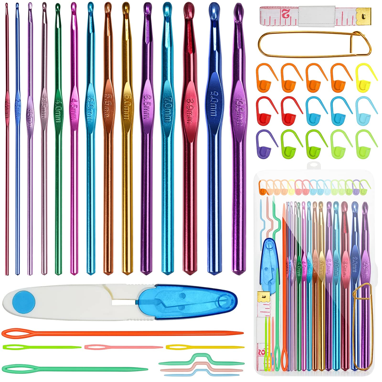 RealPlus 41 PCS Crochet Hook Set, 14 Sizes Crochet Hooks for Arthritic Hands, Ergonomic Aluminum Handle, Crochet Kit for Beginners, Gifts for Women Kids, Large Crochet Needle with Case