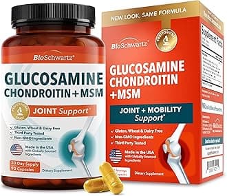 Glucosamine Chondroitin MSM Joint Support Supplement - Collagen Peptides, Turmeric and Ginger, Hyaluronic Acid, Glucosamine Chondroitin Sulfate for Joint Comfort - Gluten Free, Non GMO, 90 Capsules