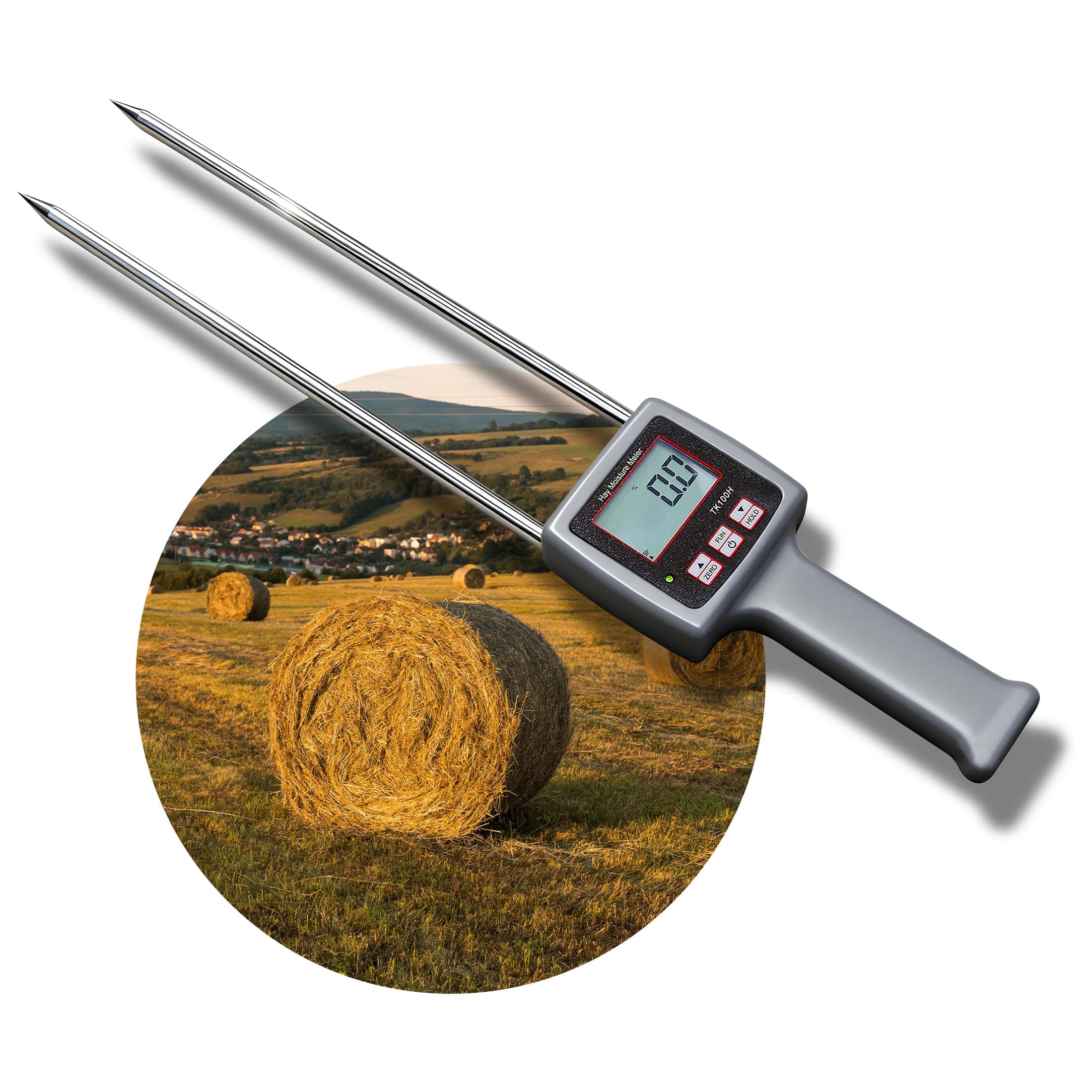 Hay Moisture Meter Portable Hay Moisture Tester with Backlight Hay Moisture Digital Meter with ATC Moisture Tester for Hay Bales, Alfalfa, Orchard Grass (Model TK100H)