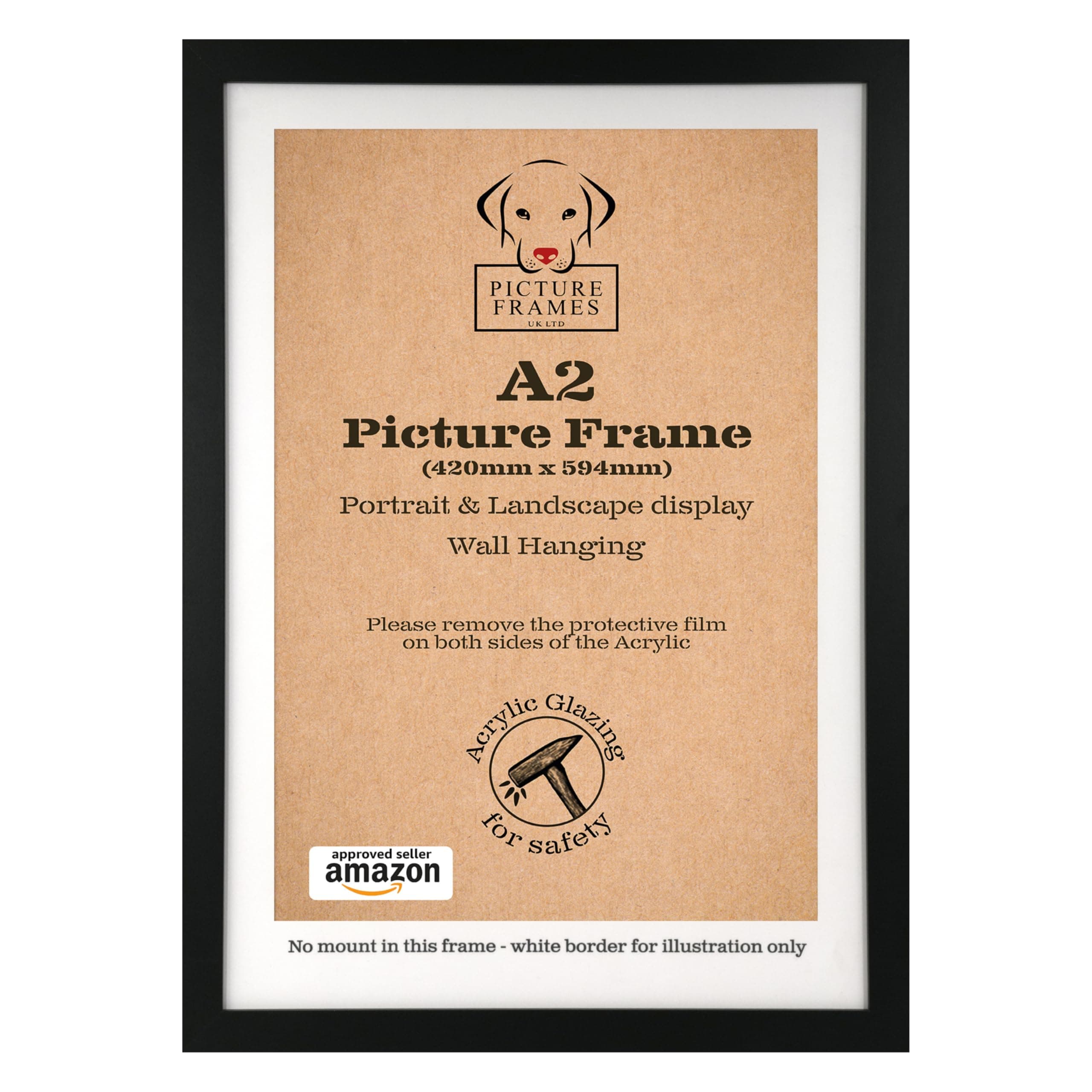 A2 Black Picture Frame – 59.4 x 42 cm Wall-Mounted Poster Frame for Prints, Artwork & Certificates