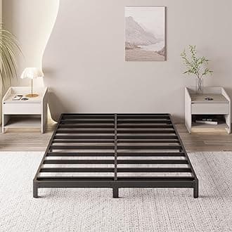 Yicensen 4 Inch Low Bed Frame Queen Rounded Corner No Box Spring Needed, Heavy Duty Metal Queen Size Platform Bed Frame, Easy Assembly, Noise Free, Black