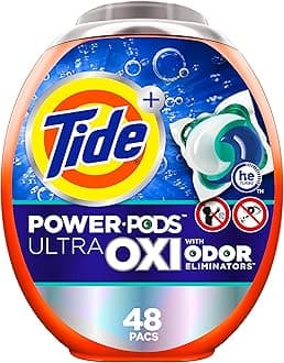 Tide Ultra OXI Power PODS with Odor Eliminators Laundry Detergent Pacs, 48 Count, For Visible and Invisible Dirt