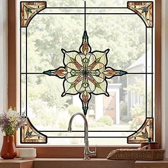 ADD.HERES Window Stickers, ‌Stained Glass Window Privacy Film, UV Blocking Static Cling for Home Kitchen Office Bathroom, Amber Starry Light, 11.81" X 15.75"