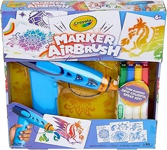 Crayola Marker Airbrush Spray Art Kit, Essential Easter Basket Stuffer for Kids, Battery-Powered Sprayer with 8 Washable Markers & 5 Stencils, DIY Craft Set, Ages 6+