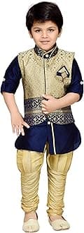 AJ DEZINESKids Ethnic Wear Kurta Pyjama Waistcoat Set for Boys (636-BLUE-14)