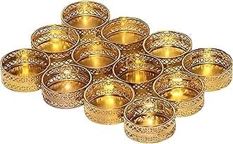 24 Pcs Metal Tealight Candle Holder Round Stands for Pooja thali, Diwali Rangoli puja Room Decor, Events, Home, Living Room, Office, Diwali Decoration Indoor Outdoor
