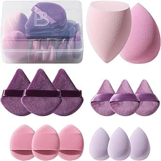 Makeup Sponge Set BS-MALL Triangle Puff 14 Pcs for Liquid, Cream, and Powder, Multi-colored Makeup Sponges and Mini Sponge with Case (A-Purple)