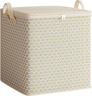 Stackable Clothes Storage Bags, Foldable Clothing Storage Bins Fabric Box Organizer with Metal Buckles and Sides Sturdy Handles, Dustproof Lid (30L)