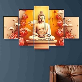 SAF Buddha Paintings for Wall Decoration - Set Of Five, 3d modern art Painting for Living Room Large Size with Frames for Home Decoration, Hotel, Office 76.2 cm x 45 cm SANFPNLS35453