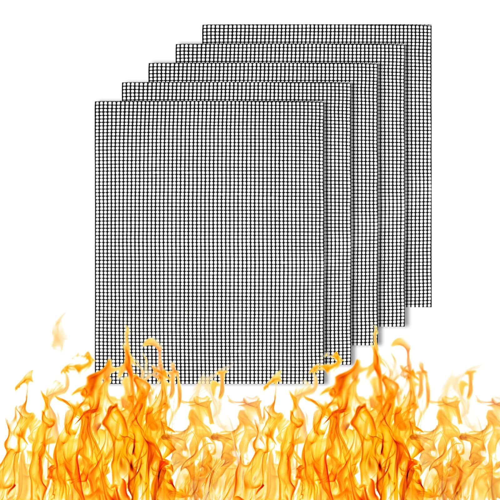 Jsdoin BBQ Mesh Grill Mat, 5pc Reusable Non-Stick Baking Mats for Charcoal, Gas, Electric Grill, 33 * 40cm