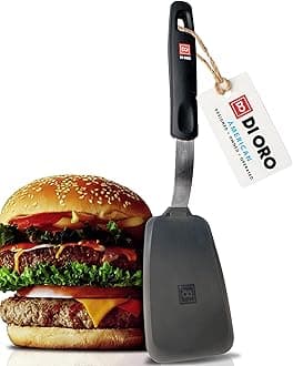 DI ORO Silicone Turner Spatula - Kitchen Spatulas for Nonstick Cookware - Flexible & Thin Cooking Turner for Flipping Pancakes & Eggs - 600°F High Heat-Resistant & BPA Free - Dishwasher Safe (Black)