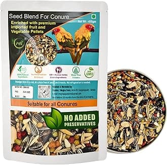 Bird Feed For Parrots 450 Grams,Exotic Seed Blend Of 22 Variety Seeds,Nuts With Fruit & Vegetable Pellet Enriched For All Types Of Conures,African Grey,Amazon,Lovebirds For All Life Stages