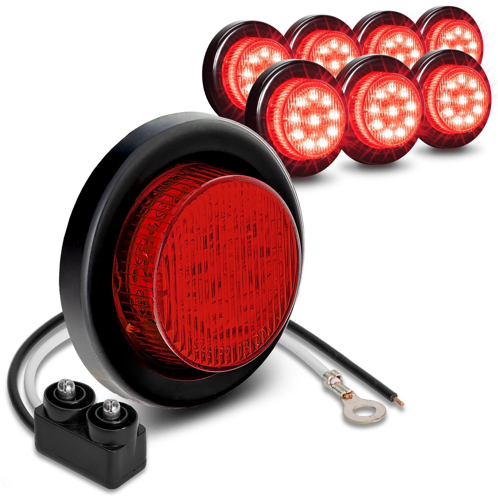TRUE MODS 8pc 2" 12V Red Round LED Clearance Side Marker Lights [DOT FMVSS 108] [SAE P2] [Reflector Lens] [Grommet & Plugs] [Flush-Mount] [Waterproof IP67] Rear Lamp for Boat Trailer Semi Truck RV