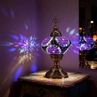 Mozaist Turkish Lamp, Mosaic Table Lamp, Antique Moroccan Decorative Glass Bohemian Vintage Lamp Shade, Small Desk Tiffany Bedside Stained Glass Lamp with US Plug and E12 Socket
