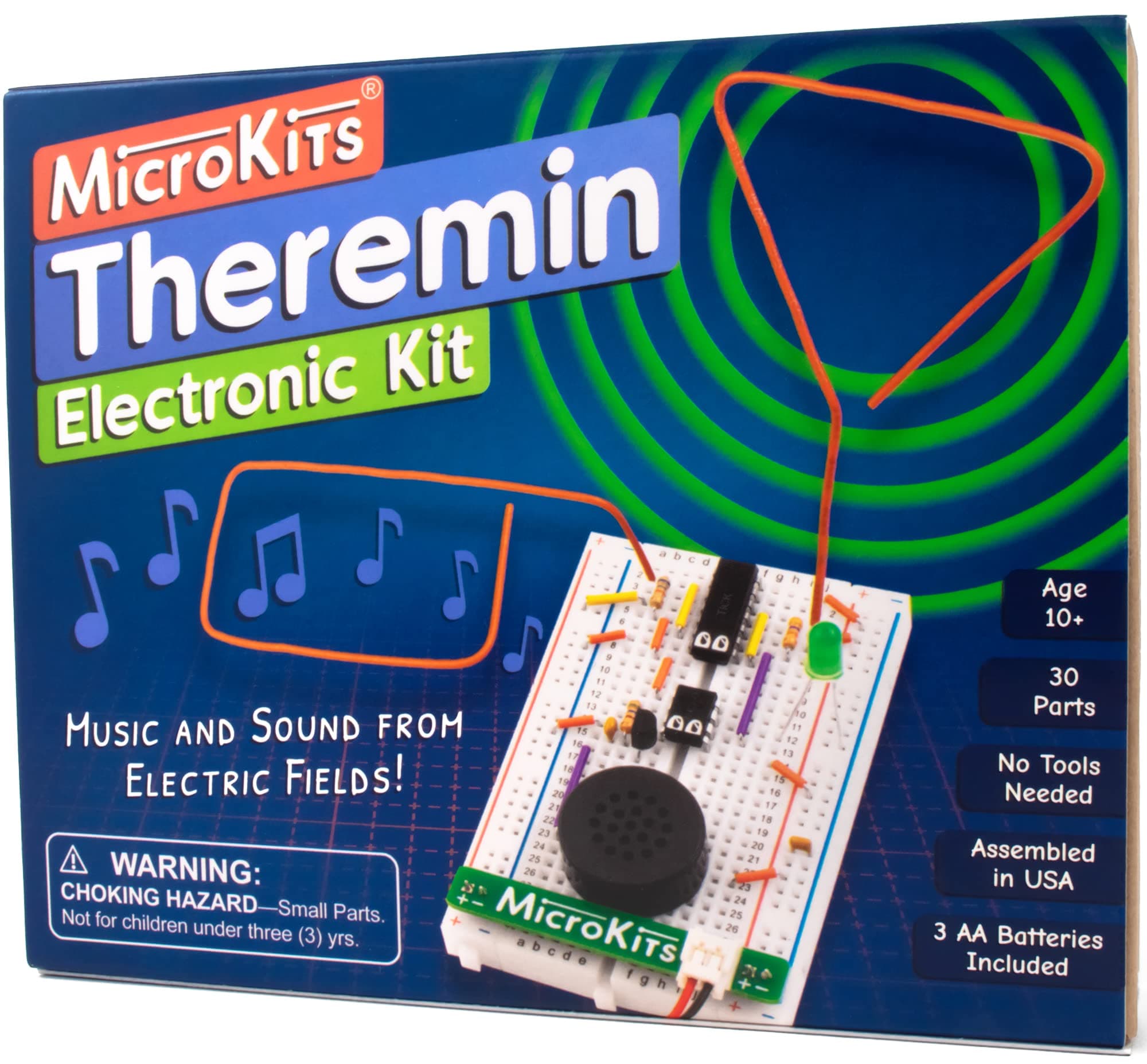 MicroKits Theremin Electronics Kit | Educational Electronic Music STEAM/STEM Kits for Kids or Grown Ups | No Tools Needed Easy to Build Breadboard Kit