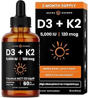 Vitamin D3 K2 Drops | Liquid Vitamin D3 5000 IU & K2 D3 with MK7 | Vitamin D Drops for Kids | Bones, Heart & Immune Health | Liquid Vitamin D in MCT Oil for Better Absorption Than Capsules & Gummies