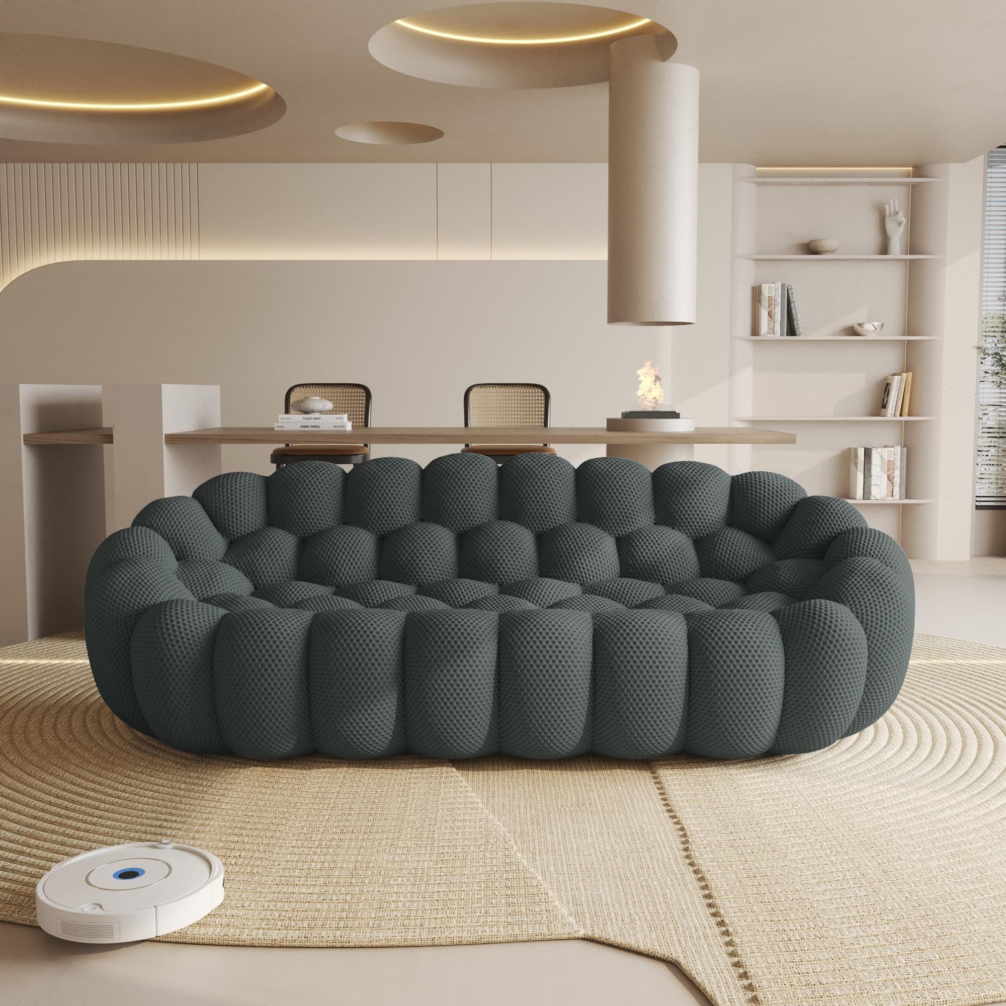 Bubble Sofa Couch,98'' Modern Curved Sofas for Living Room, 3 Seater Lazy Floor Sofa, Large Bean Bag Chair,Deep Seat Floor Sofas Chair Lounge for Office, Apartment(Dark Gray)