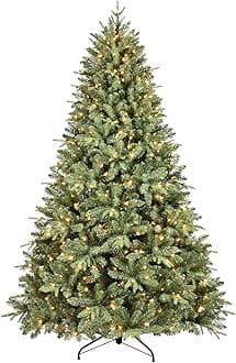 6FT Pre-Lit Artificial Christmas Tree with 1458 PE&PVC Mixed Branch Tips, 400 Warm White Lights, Hinged Premium Spruce Fake Xmas Trees, Green, Foldable Base