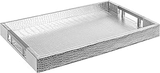 Beautiful Modern Elegant 18"x12" Silver Rectangle Glossy Alligator Croc Decorative Ottoman Coffee Table Perfume Living Room Kitchen Serving Tray With Metal Handles By For All Occasion's