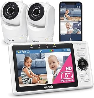 VTech 2-Cameras Smart WiFi Baby Monitor with 1080p FHD Camera and 5" HD IPS Screen, Free App with Motion Video, Sound/Motion Detection and Notifications, Split-Screen, Pan-Tilt-Zoom: VM901-2HD