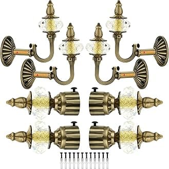 NATURAL Heavy Duty Aluminum Royal Luxury Design Curtain Bracket/Finial and Curtain Support with Screw/Wallplug for Window & Door Curtain Fittings Suitable Upto 1 Inch Pipe. (4 Set, Antique Brass)
