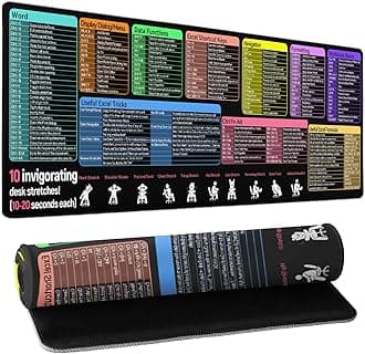 Excel Cheat Sheet Desk Pad Excel Shortcut Keys Mouse Pad 31.5x11.8 Inch Extended Large Gaming Desk Mat PC Office Spreadsheet Keyboard Mat wth Non-Slip Stitched Edges Table Accessories for Home Office