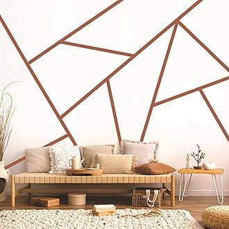 Geometric Line Wall Decals Brown Striped Wall Decals Peel and Stick Modern Wall Art Stickers Removable Metallic Line Wall Art Murals Boho Vinyl Wall Accent Decals for Living Room Office Bedroom Decor