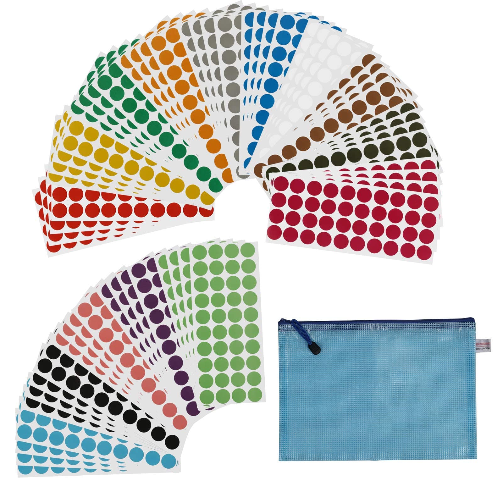 KATOOM 2400 Sticky Coloured Dots, Colour Coding Labels Round Dot Sticker Colorful Wall Planner Circle Stickers with Blue Bag for Office Classroom Stationery Price Tags