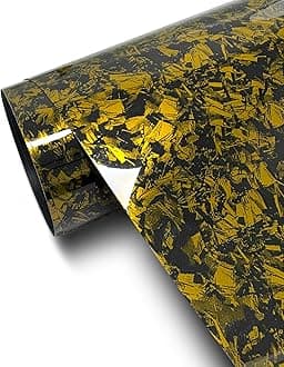 Forged Carbon Fiber Vinyl Wrap for Cars, High Gloss Crushed Stone Car Wrap Vinyl Roll, PVC Self-Adhesive DIY Auto Sticker Decal (Gold, 1ft x 5ft)