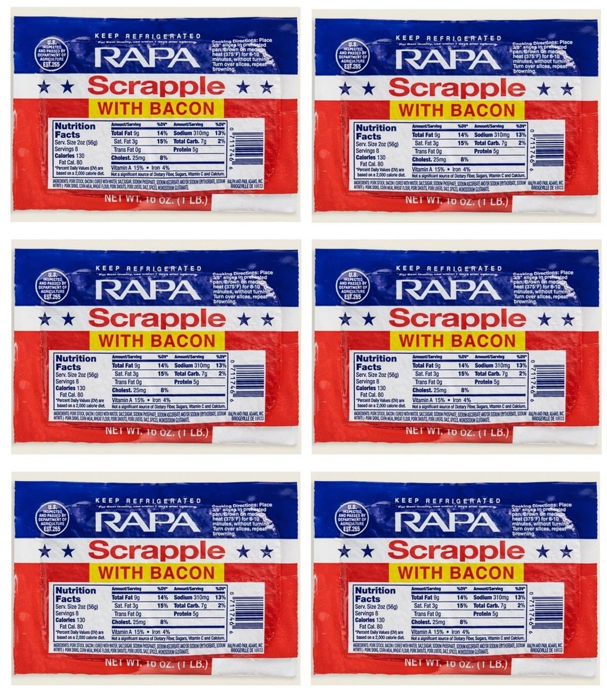 RAPA Scrapple with Bacon 16 Oz. (6 Pack)