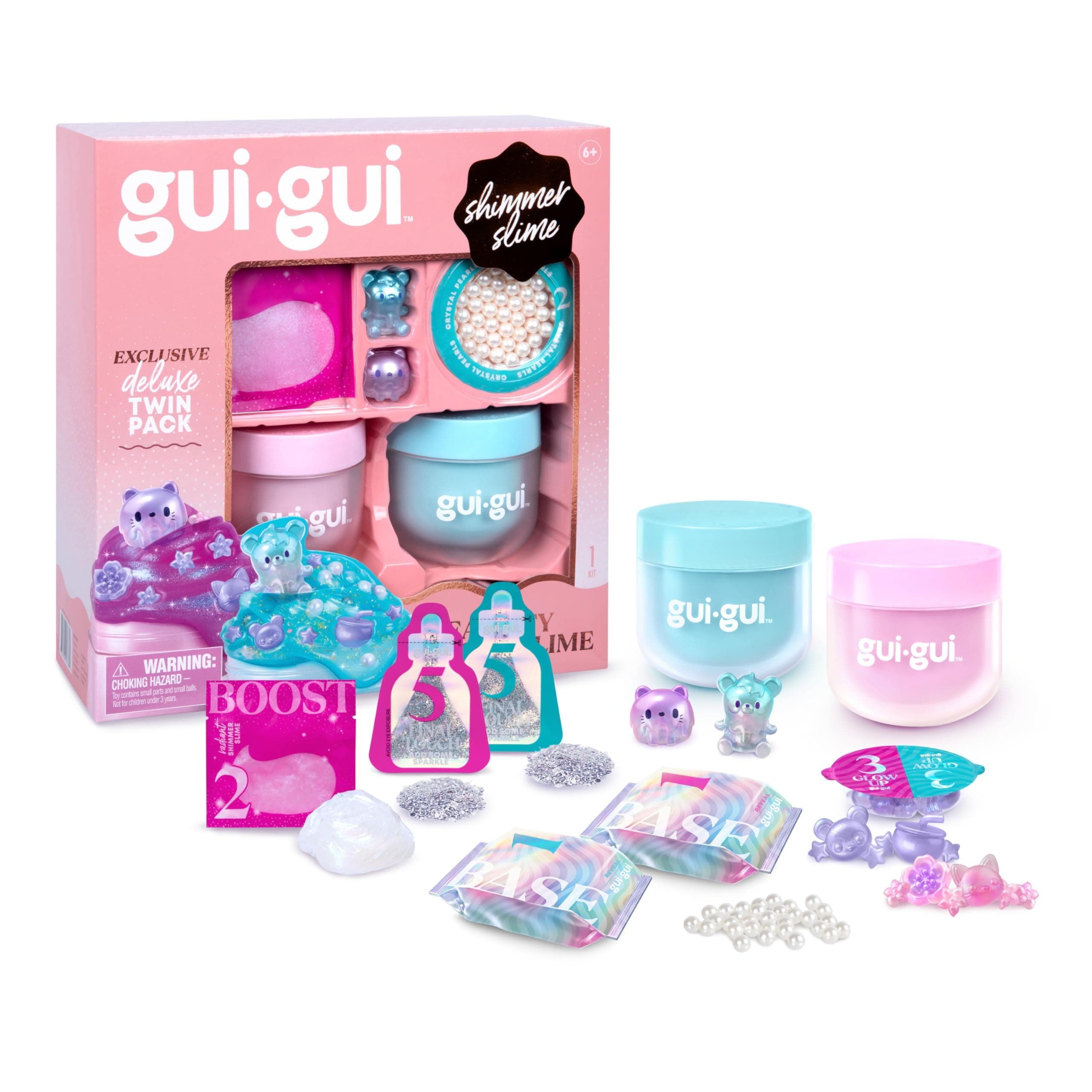 Gui Gui Shimmer Deluxe Duo Pack, with 2 Iridescent Slimes, Pearl Bead Booster and 2 Glow-Up and Finishing-Touch Sachets, Scented Slime Toy