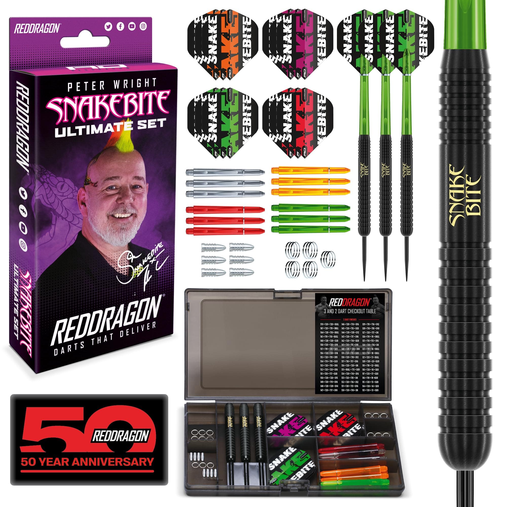 RED DRAGON Peter Wright Snakebite Brass Darts Sets