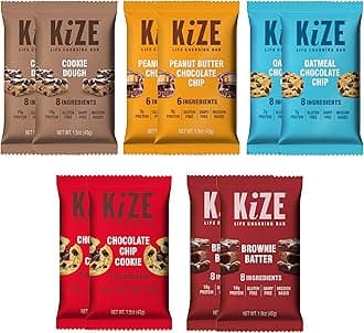 - KiZE Energy Bars - Chocolate Lovers Variety Pack - 20-Count - Gluten Free, Dairy Free Options, Non-GMO, and High Protein Meal Replacement Energy Bars, Clean and Simple Food Ingredients - 7-10g High Protein Snacks (20 Count)