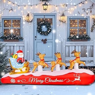 11.5Ft Giant Christmas Inflatables Santa Sleigh & Reindeer Outdoor Decorations, Blow Up Yard Christmas Santa Claus Decoration Built-in LED Lights Xmas Decor for Lawn, Holiday Party